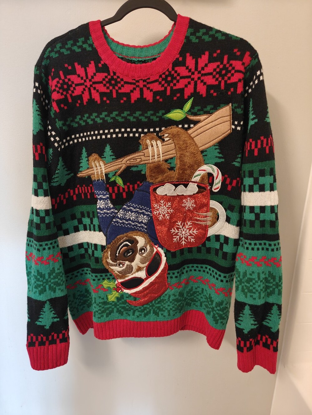 Blizzard Bay Men's M Christmas Sloth Fair Isle Knit Crewneck Pullover Sweater